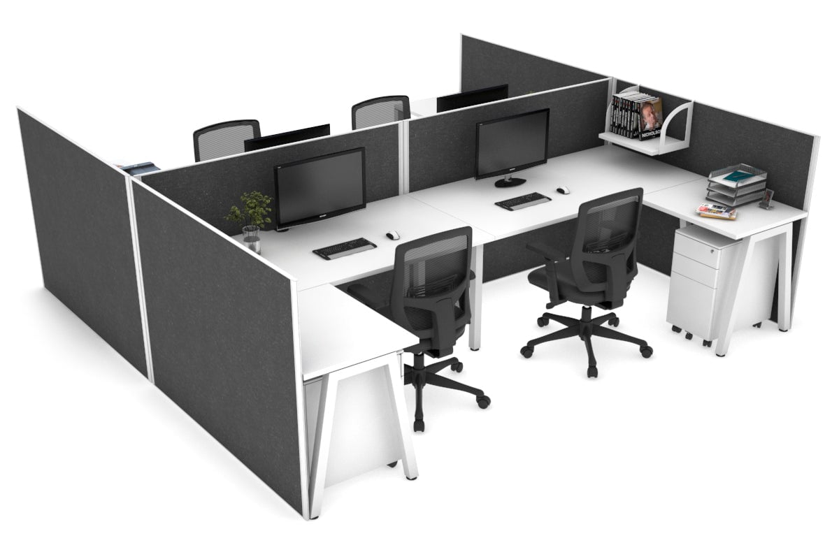 Quadro A leg 4 Person Corner Workstations - H Configuration - White Frame [1600L x 1800W with Cable Scallop] Jasonl white moody charchoal none