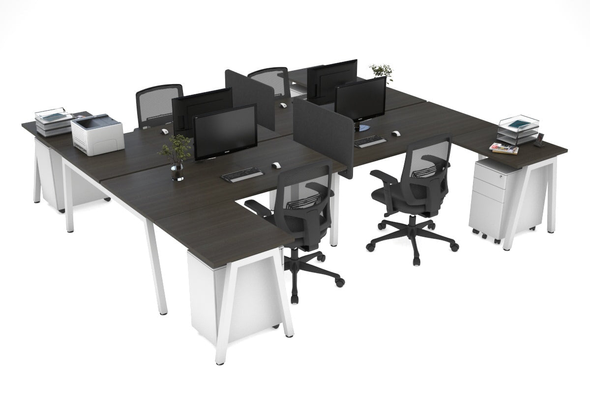 Quadro A leg 4 Person Corner Workstations - H Configuration - White Frame [1600L x 1800W with Cable Scallop] Jasonl dark oak none biscuit panel