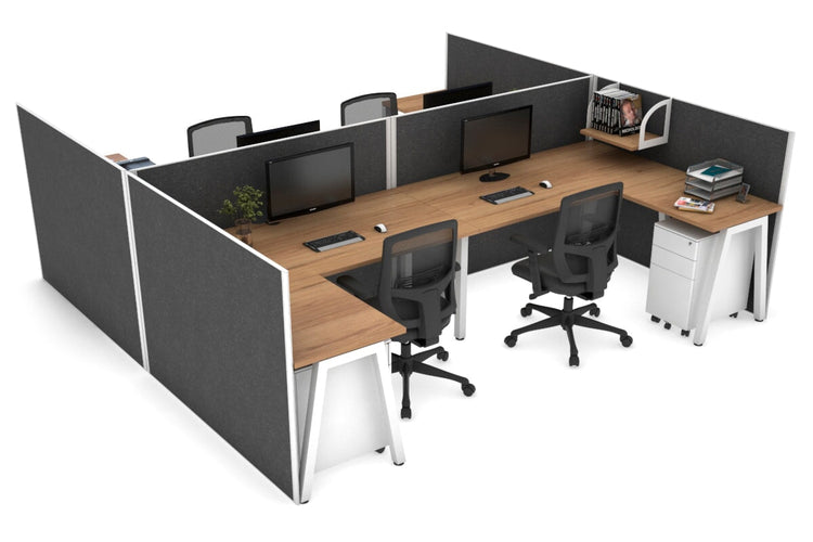 Quadro A leg 4 Person Corner Workstations - H Configuration - White Frame [1800L x 1800W with Cable Scallop] Jasonl salvage oak moody charchoal none