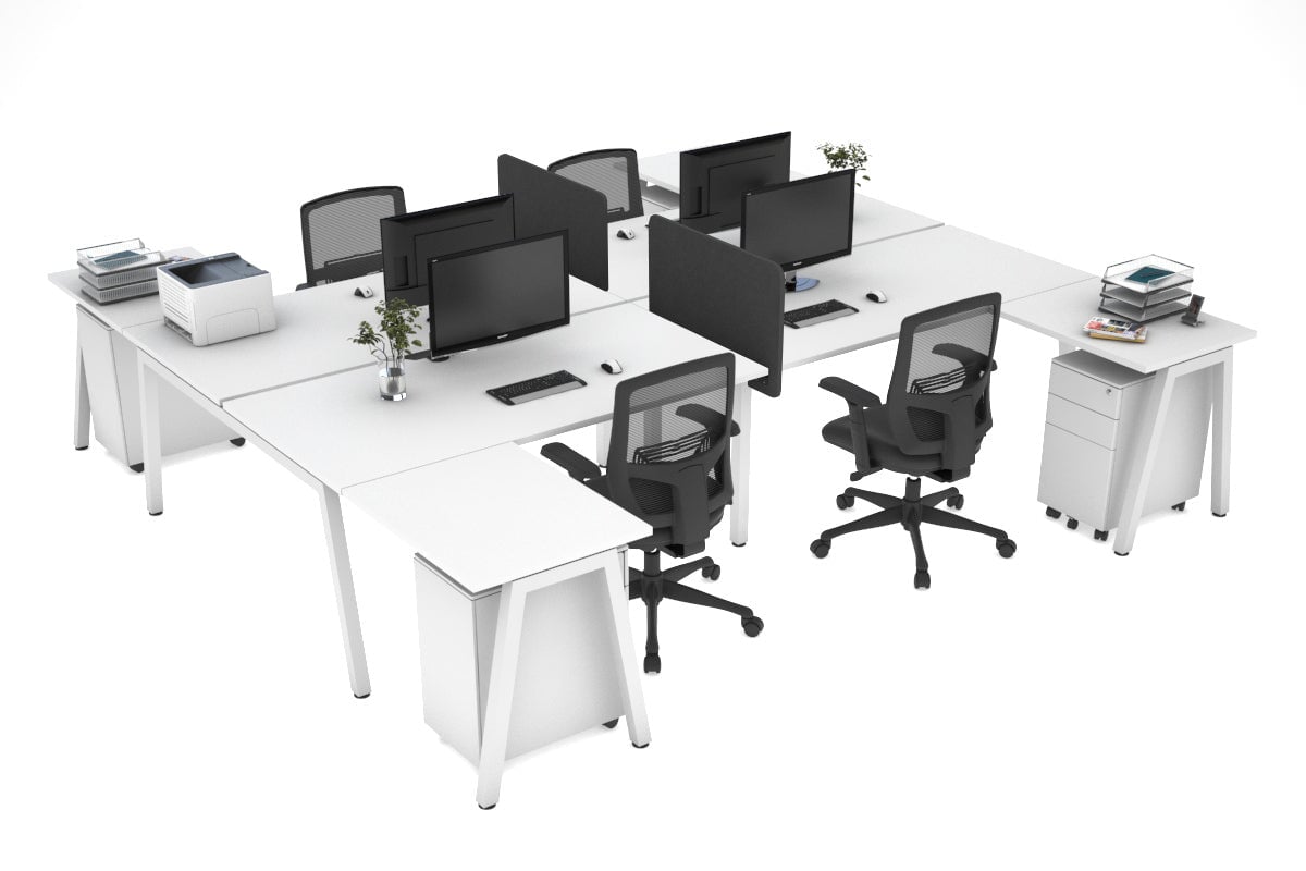 Quadro A leg 4 Person Corner Workstations - H Configuration - White Frame [1800L x 1800W with Cable Scallop] Jasonl white none biscuit panel