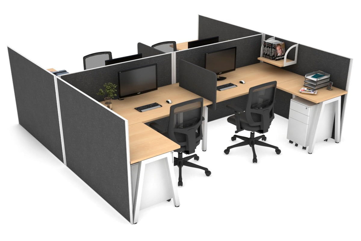 Quadro A leg 4 Person Corner Workstations - H Configuration - White Frame [1800L x 1800W with Cable Scallop] Jasonl maple moody charchoal biscuit panel