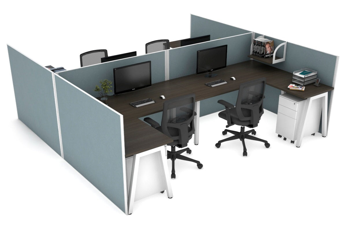Quadro A leg 4 Person Corner Workstations - H Configuration - White Frame [1800L x 1800W with Cable Scallop] Jasonl dark oak cool grey none