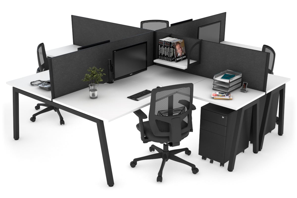 Quadro A leg 4 Person Corner Workstations [1400L x 1800W with Cable Scallop] Jasonl black leg white moody charcoal