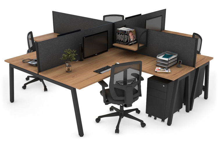 Quadro A leg 4 Person Corner Workstations [1400L x 1800W with Cable Scallop] Jasonl black leg salvage oak moody charcoal