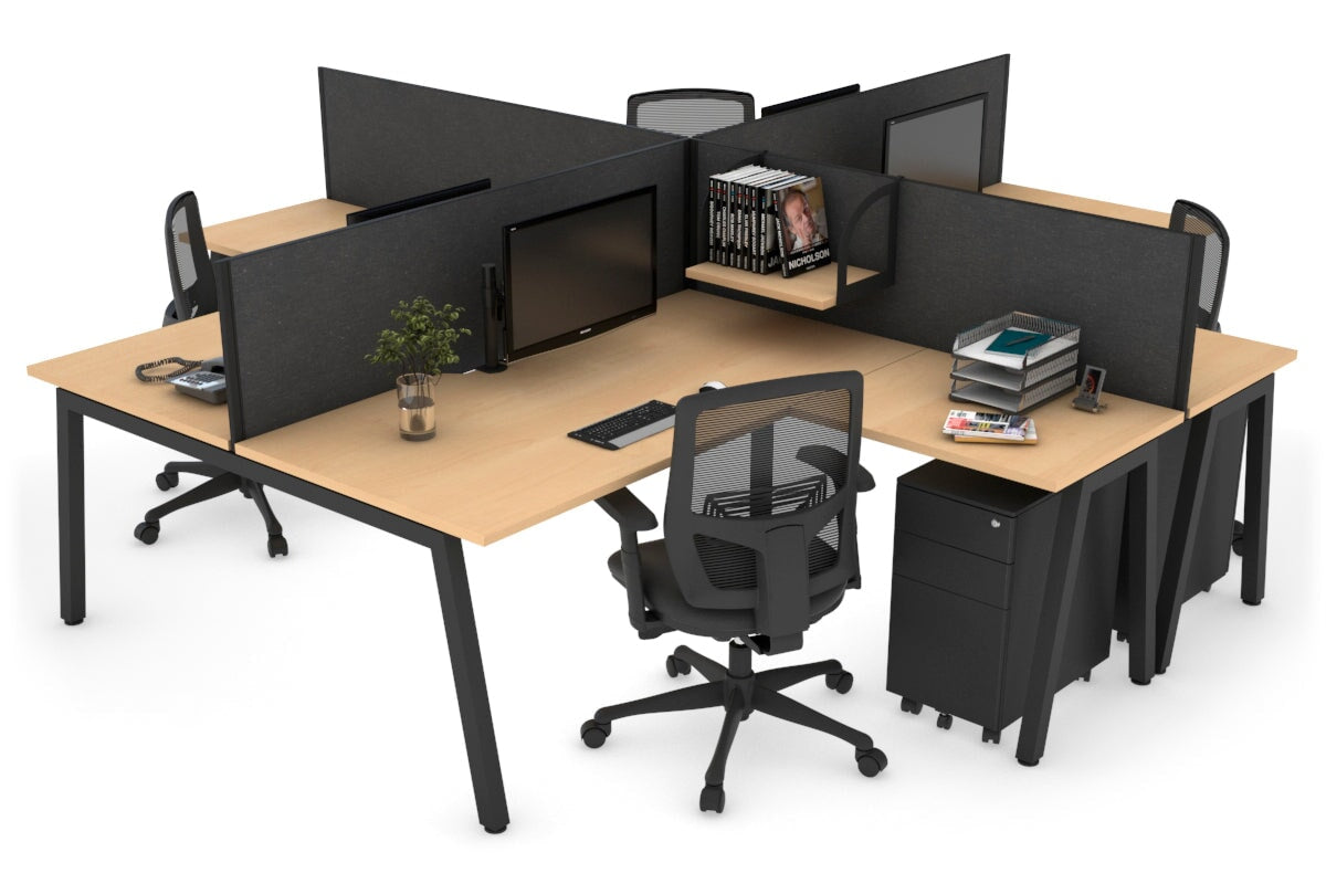 Quadro A leg 4 Person Corner Workstations [1400L x 1800W with Cable Scallop] Jasonl black leg maple moody charcoal