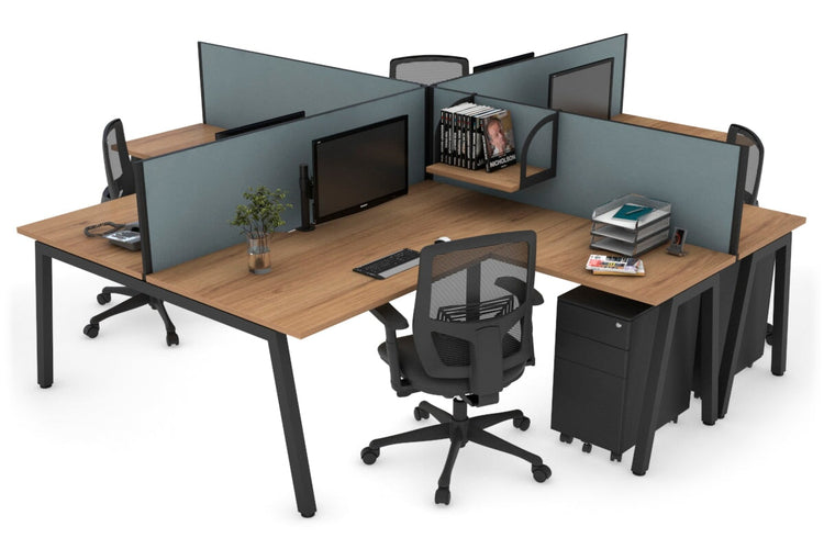 Quadro A leg 4 Person Corner Workstations [1400L x 1800W with Cable Scallop] Jasonl black leg salvage oak cool grey