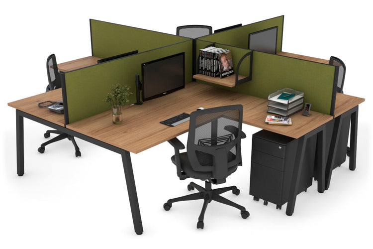 Quadro A leg 4 Person Corner Workstations [1400L x 1800W with Cable Scallop] Jasonl black leg salvage oak green moss