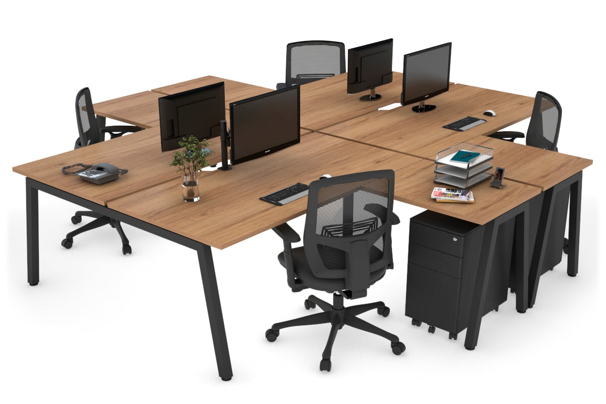 Quadro A leg 4 Person Corner Workstations [1400L x 1800W with Cable Scallop] Jasonl black leg salvage oak none