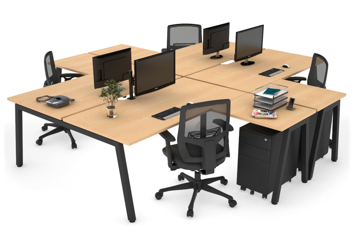 Quadro A leg 4 Person Corner Workstations [1400L x 1800W with Cable Scallop] Jasonl black leg maple none