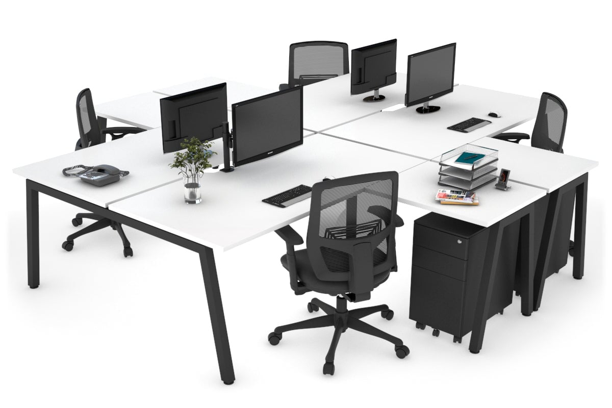 Quadro A leg 4 Person Corner Workstations [1400L x 1800W with Cable Scallop] Jasonl black leg white none