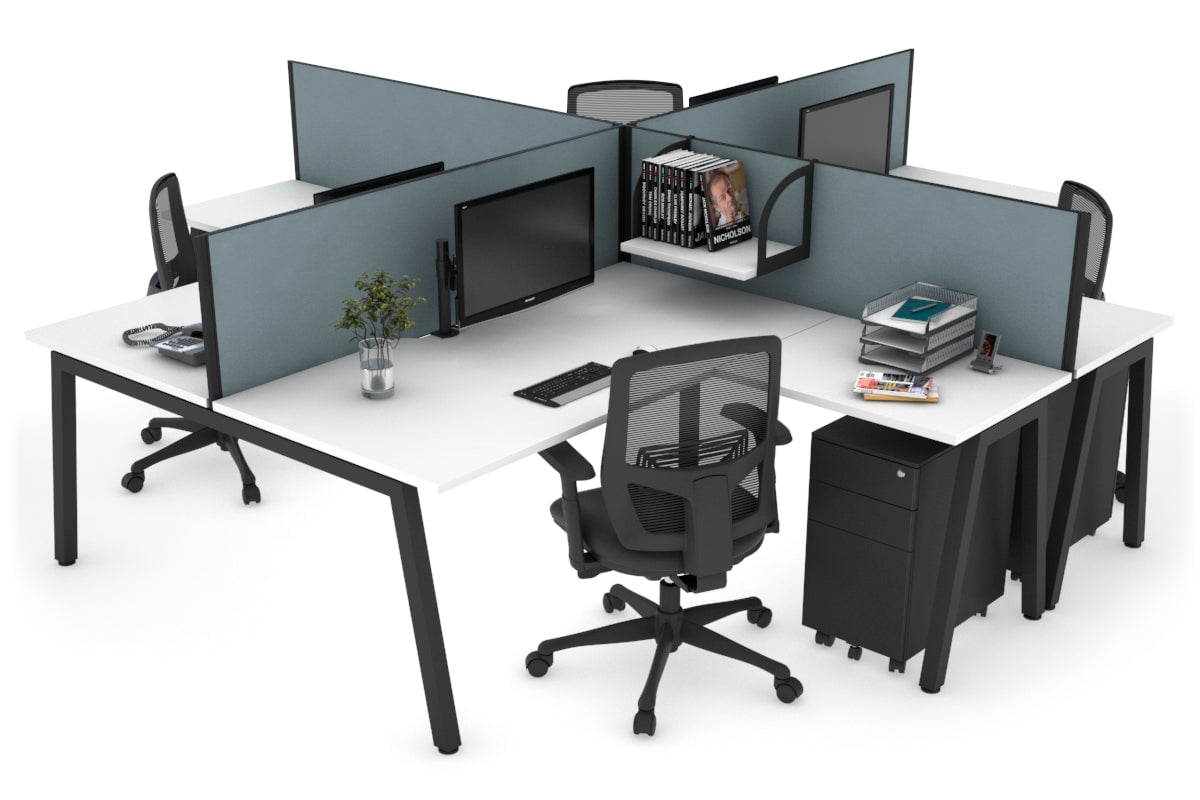 Quadro A leg 4 Person Corner Workstations [1400L x 1800W with Cable Scallop] Jasonl black leg white cool grey