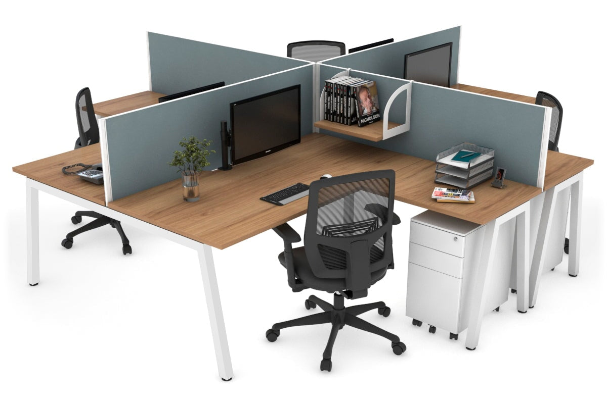 Quadro A leg 4 Person Corner Workstations [1400L x 1800W with Cable Scallop] Jasonl white leg salvage oak cool grey