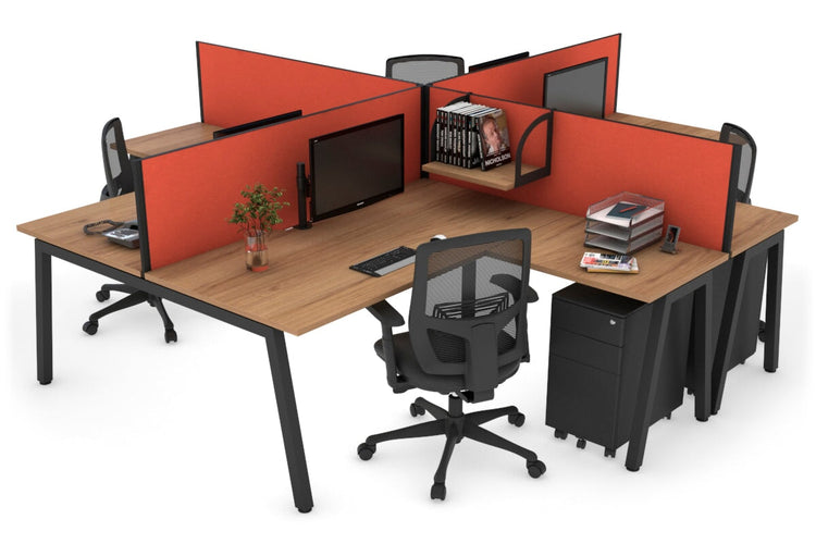 Quadro A leg 4 Person Corner Workstations [1400L x 1800W with Cable Scallop] Jasonl black leg salvage oak squash orange