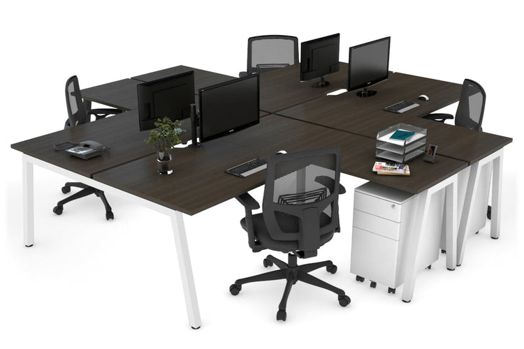 Quadro A leg 4 Person Corner Workstations [1400L x 1800W with Cable Scallop] Jasonl white leg dark oak none