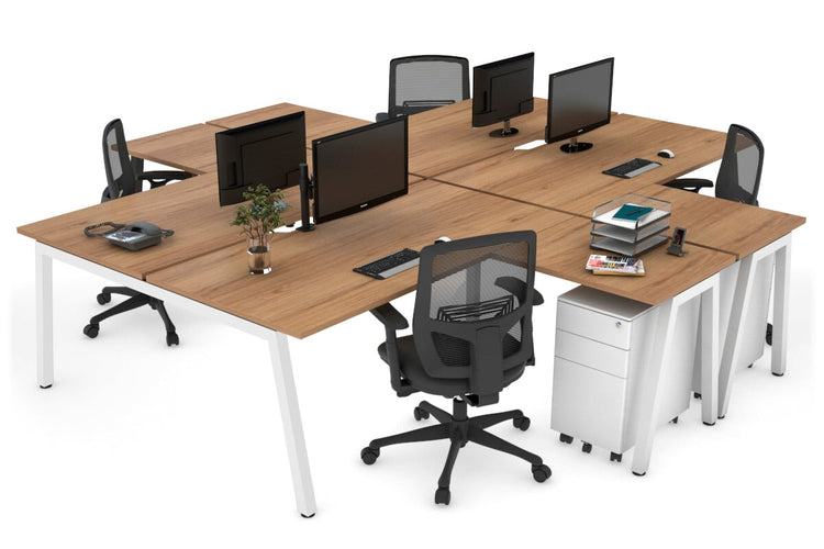 Quadro A leg 4 Person Corner Workstations [1400L x 1800W with Cable Scallop] Jasonl white leg salvage oak none