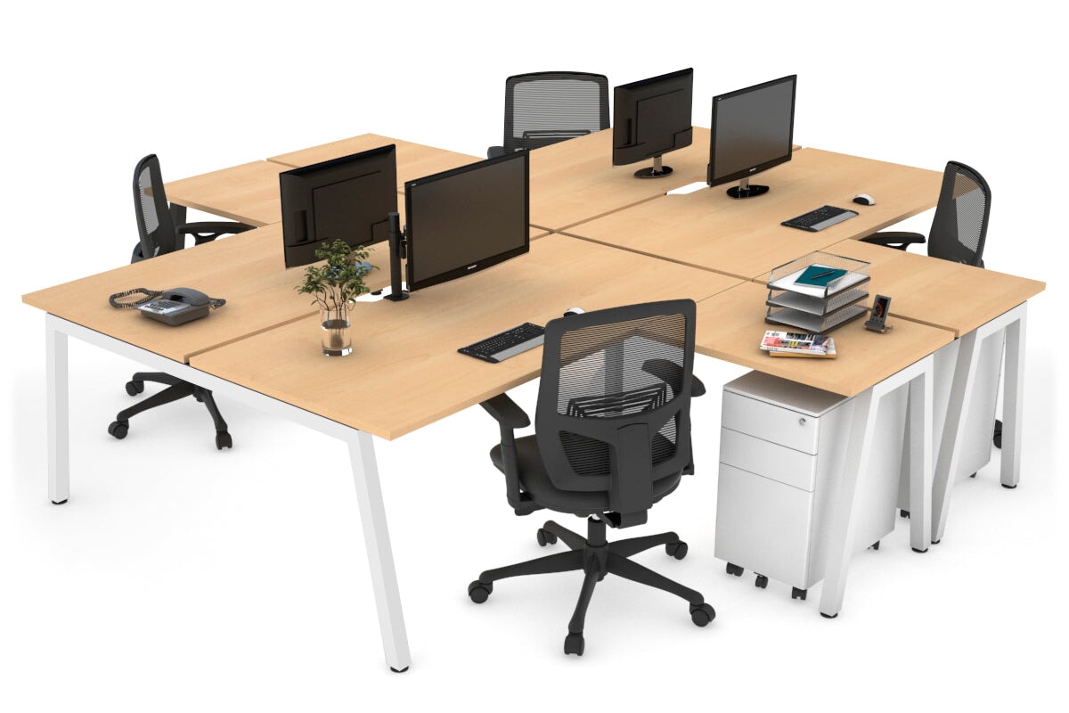 Quadro A leg 4 Person Corner Workstations [1400L x 1800W with Cable Scallop] Jasonl white leg maple none