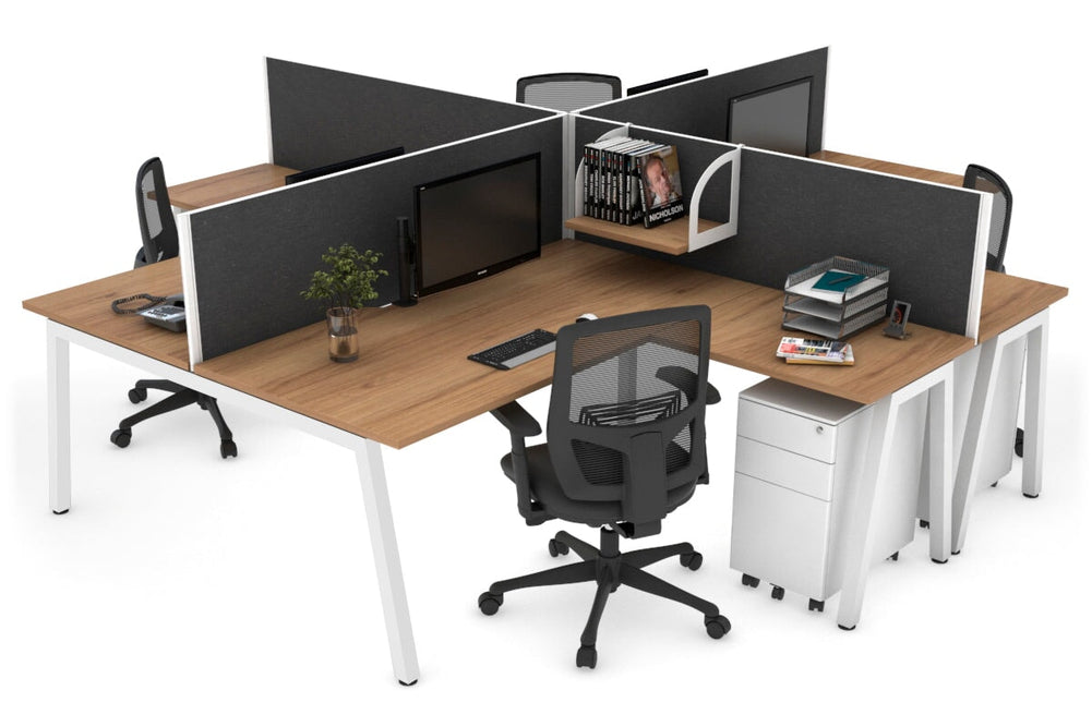Quadro A Legs 4 Person Corner Workstation [1600L x 1800W with Cable Scallop]-white leg salvage oak moody charcoal