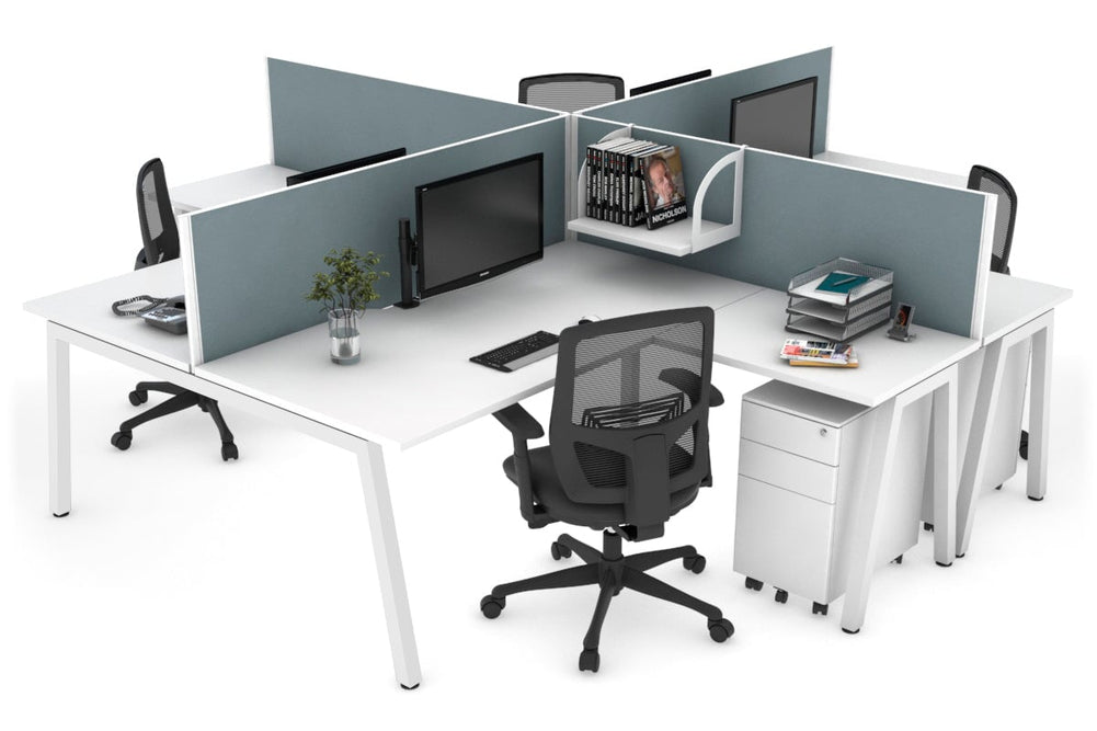 Quadro A Legs 4 Person Corner Workstation [1800L x 1800W with Cable Scallop]-white leg white cool grey