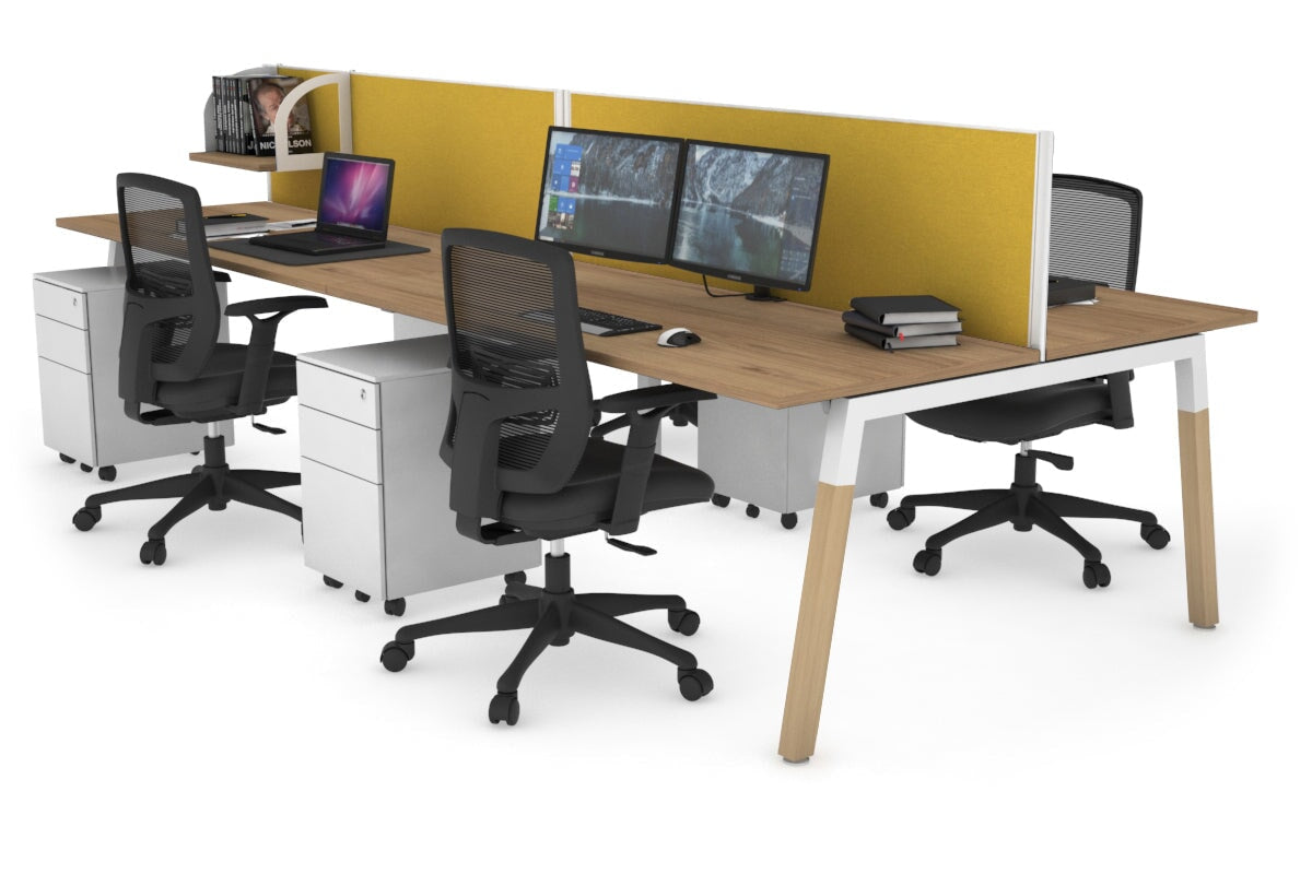 Quadro A Leg 4 Person Office Workstations - Wood Leg Cross Beam [1200L x 700W] Jasonl white leg salvage oak mustard yellow (500H x 1200W)