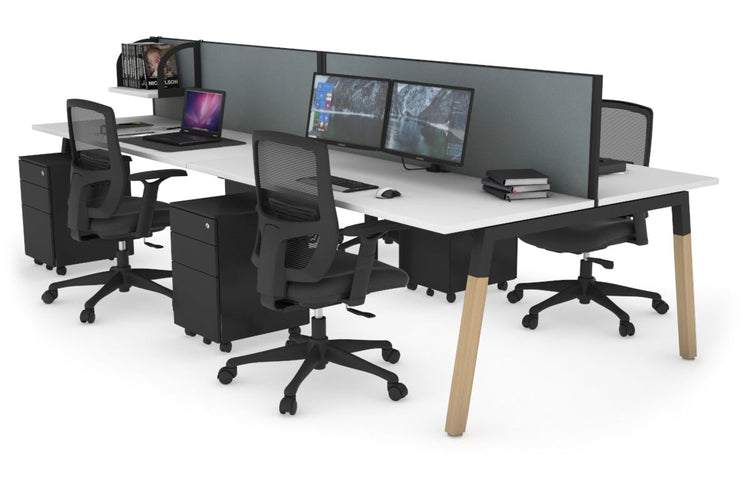 Quadro A Leg 4 Person Office Workstations - Wood Leg Cross Beam [1200L x 700W] Jasonl black leg white cool grey (500H x 1200W)
