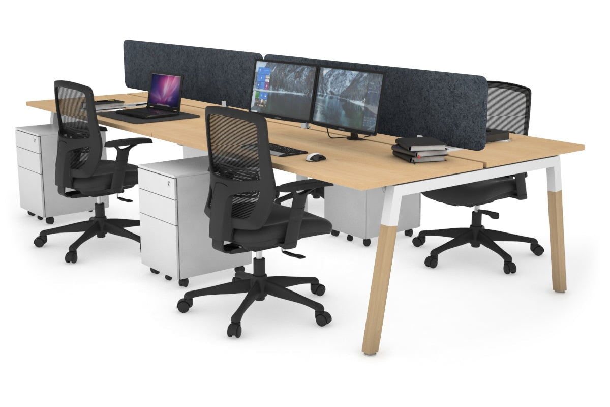 Quadro A Leg 4 Person Office Workstations - Wood Leg Cross Beam [1200L x 700W] Jasonl white leg maple dark grey echo panel (400H x 1200W)