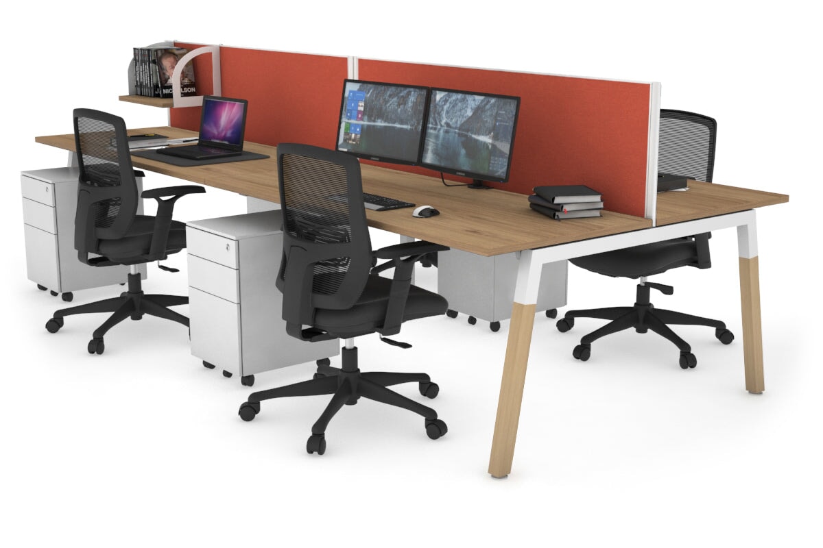 Quadro A Leg 4 Person Office Workstations - Wood Leg Cross Beam [1200L x 700W] Jasonl white leg salvage oak orange squash (500H x 1200W)