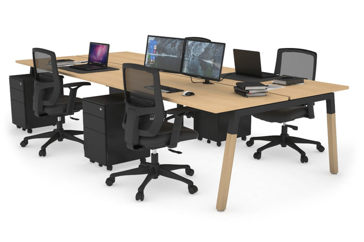 Quadro A Leg 4 Person Office Workstations - Wood Leg Cross Beam [1200L x 700W] Jasonl black leg maple none