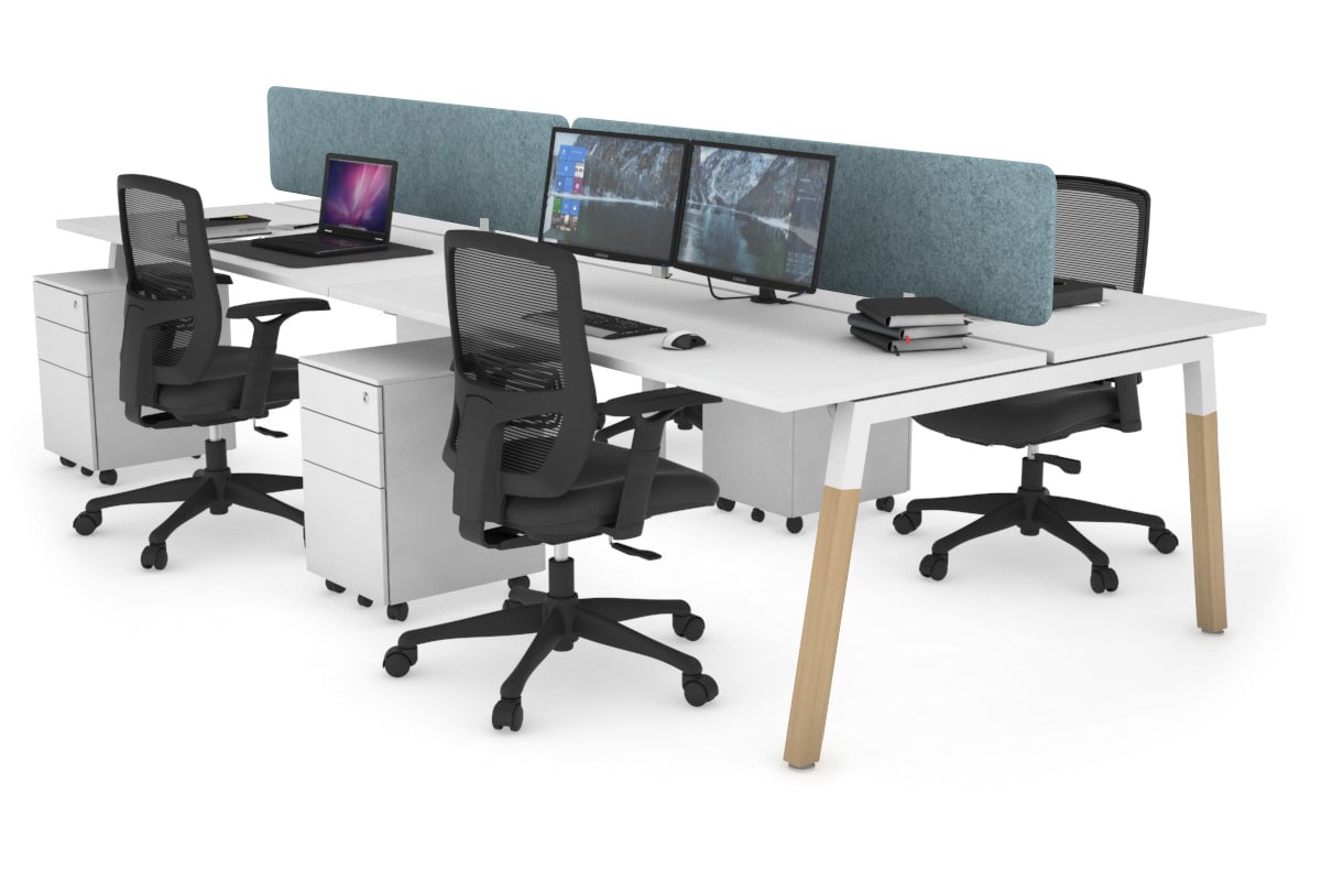 Quadro A Leg 4 Person Office Workstations - Wood Leg Cross Beam [1200L x 700W] Jasonl white leg white blue echo panel (400H x 1200W)