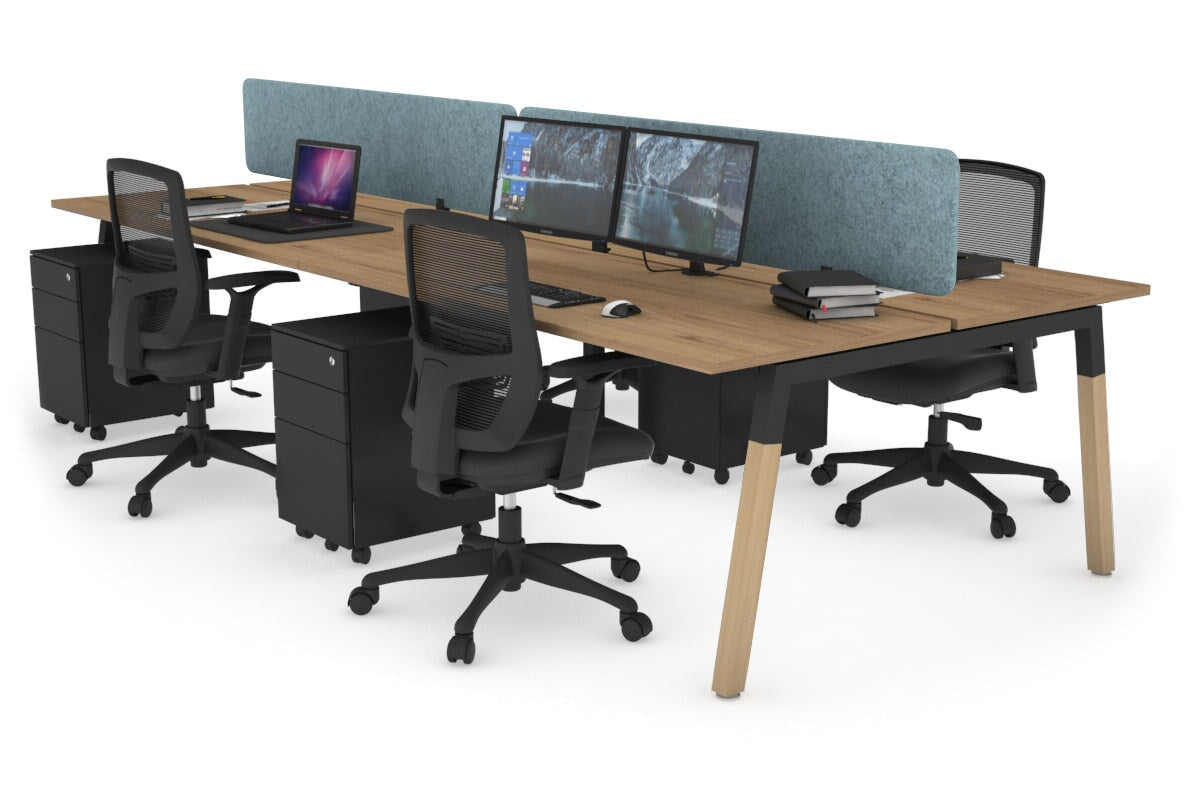 Quadro A Leg 4 Person Office Workstations - Wood Leg Cross Beam [1200L x 700W] Jasonl black leg salvage oak blue echo panel (400H x 1200W)