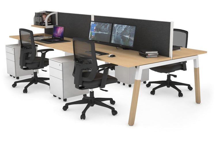 Quadro A Leg 4 Person Office Workstations - Wood Leg Cross Beam [1200L x 700W] Jasonl white leg maple moody charcoal (500H x 1200W)
