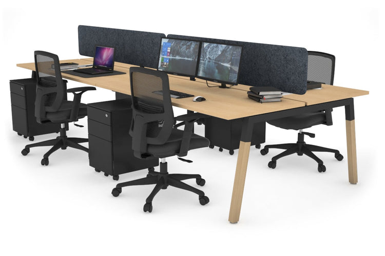 Quadro A Leg 4 Person Office Workstations - Wood Leg Cross Beam [1200L x 700W] Jasonl black leg maple dark grey echo panel (400H x 1200W)