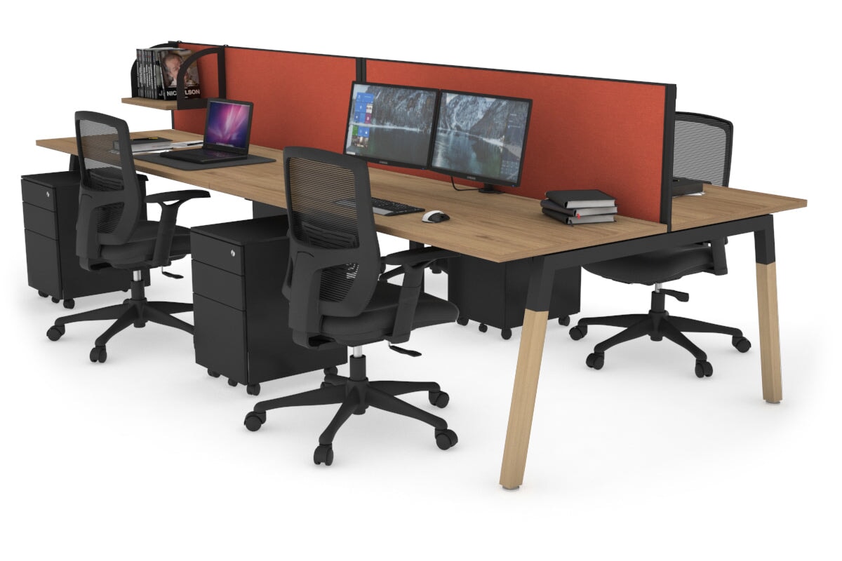 Quadro A Leg 4 Person Office Workstations - Wood Leg Cross Beam [1200L x 700W] Jasonl black leg salvage oak orange squash (500H x 1200W)
