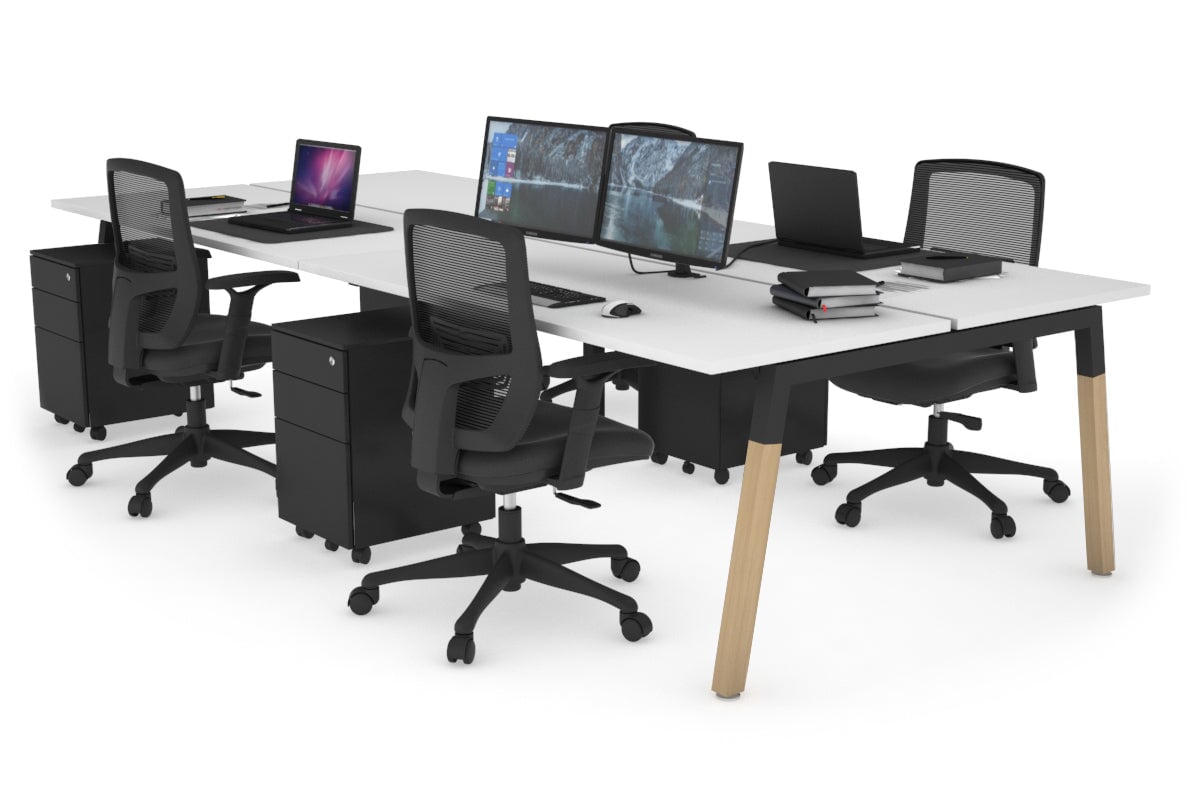 Quadro A Leg 4 Person Office Workstations - Wood Leg Cross Beam [1200L x 700W] Jasonl black leg white none