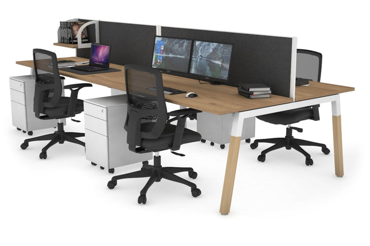 Quadro A Leg 4 Person Office Workstations - Wood Leg Cross Beam [1200L x 700W] Jasonl white leg salvage oak moody charcoal (500H x 1200W)