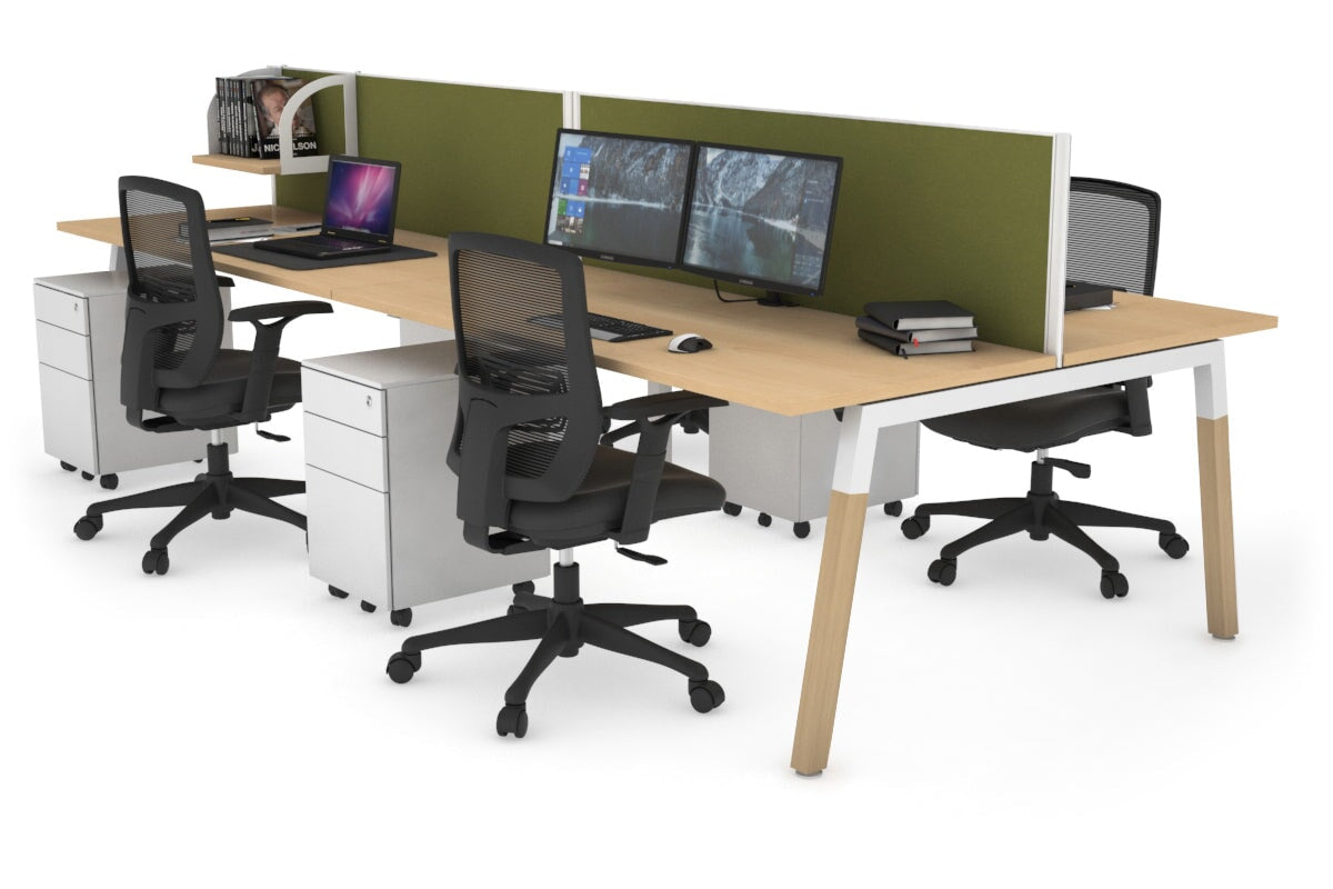 Quadro A Leg 4 Person Office Workstations - Wood Leg Cross Beam [1200L x 700W] Jasonl white leg maple green moss (500H x 1200W)