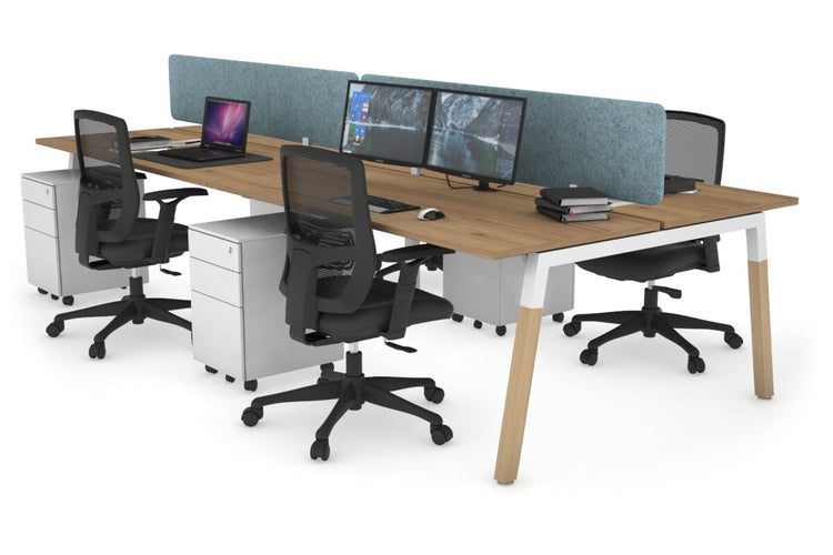 Quadro A Leg 4 Person Office Workstations - Wood Leg Cross Beam [1200L x 700W] Jasonl white leg salvage oak blue echo panel (400H x 1200W)