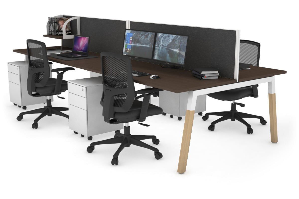 Quadro A Leg 4 Person Office Workstations - Wood Leg Cross Beam [1200L x 700W] Jasonl white leg wenge moody charcoal (500H x 1200W)