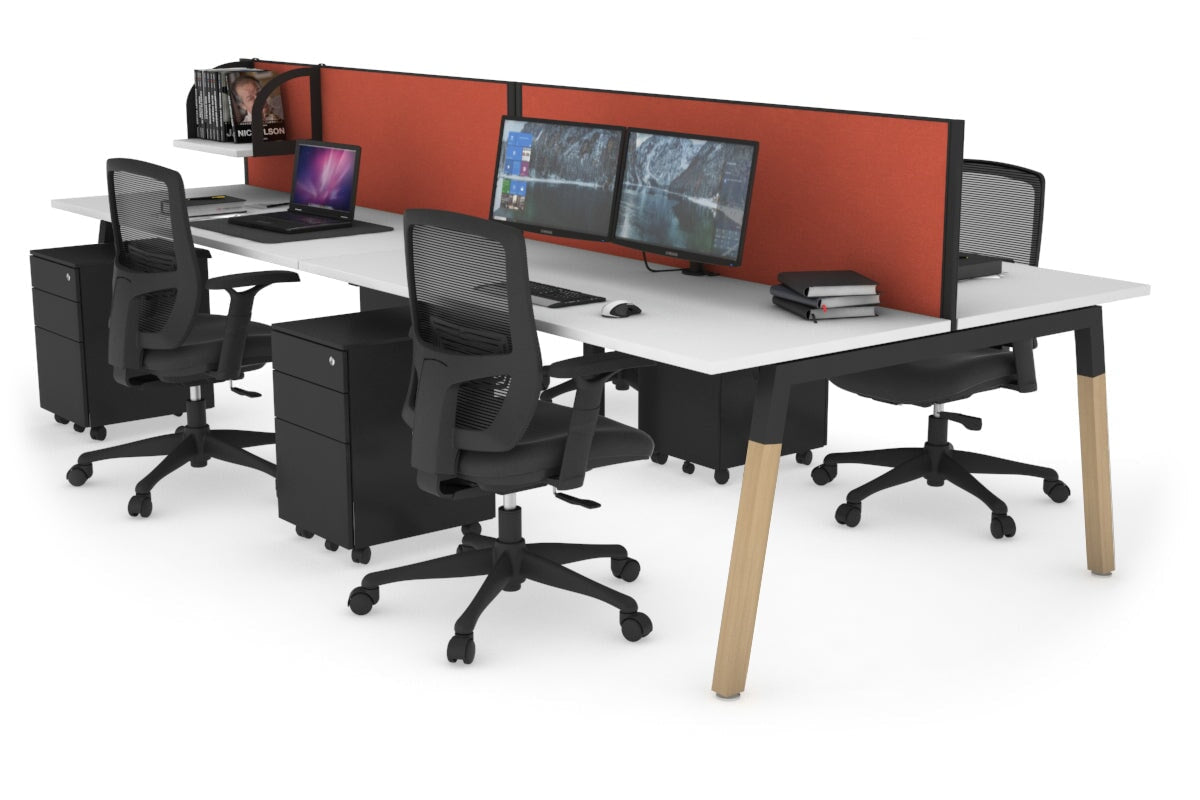 Quadro A Leg 4 Person Office Workstations - Wood Leg Cross Beam [1200L x 700W] Jasonl black leg white orange squash (500H x 1200W)