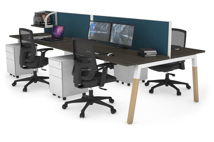 Quadro A Leg 4 Person Office Workstations - Wood Leg Cross Beam [1200L x 700W] Jasonl white leg dark oak deep blue (500H x 1200W)