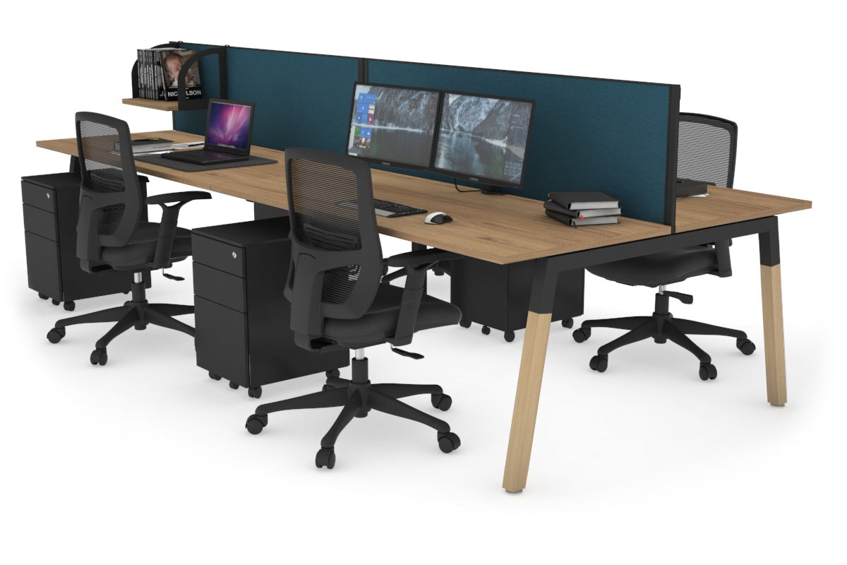 Quadro A Leg 4 Person Office Workstations - Wood Leg Cross Beam [1200L x 700W] Jasonl black leg salvage oak deep blue (500H x 1200W)