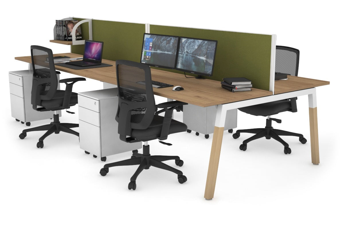 Quadro A Leg 4 Person Office Workstations - Wood Leg Cross Beam [1200L x 700W] Jasonl white leg salvage oak green moss (500H x 1200W)