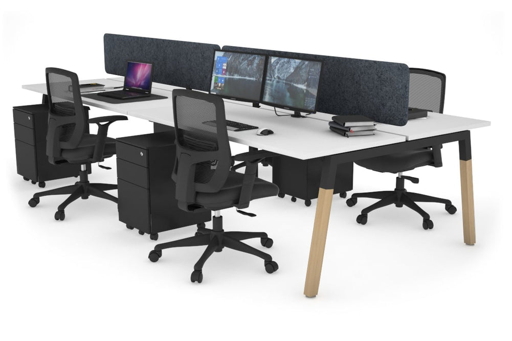 Quadro A Legs 4 Person Office Workstation - Wood Legs Cross Beam [1200L x 700W]-black leg white dark grey acoustic panel (400H x 1200W)
