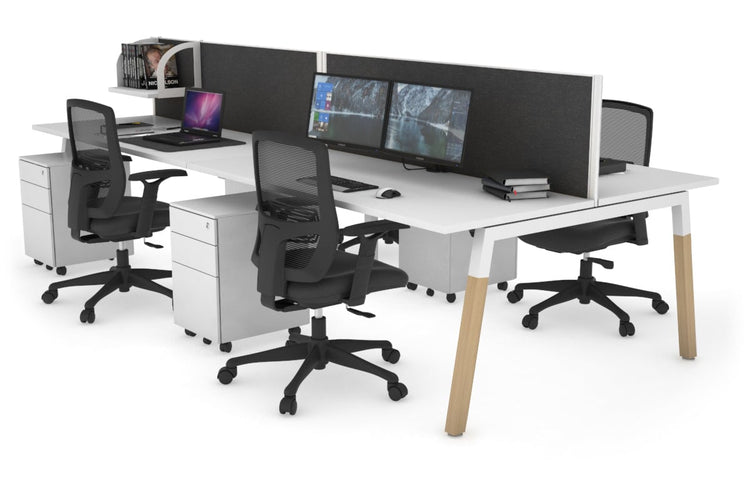 Quadro A Leg 4 Person Office Workstations - Wood Leg Cross Beam [1200L x 700W] Jasonl white leg white moody charcoal (500H x 1200W)