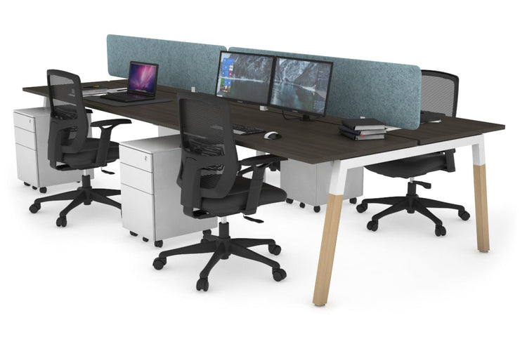 Quadro A Leg 4 Person Office Workstations - Wood Leg Cross Beam [1200L x 700W] Jasonl white leg dark oak blue echo panel (400H x 1200W)
