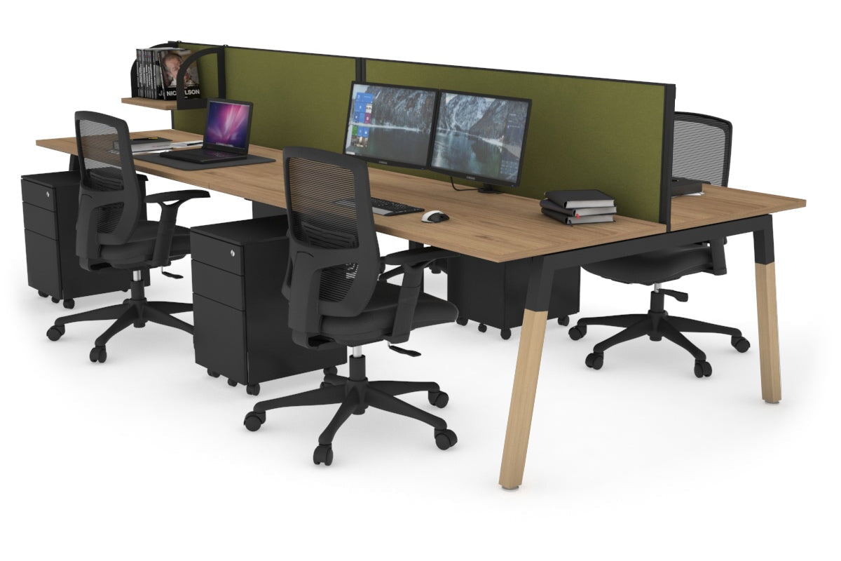 Quadro A Leg 4 Person Office Workstations - Wood Leg Cross Beam [1200L x 700W] Jasonl black leg salvage oak green moss (500H x 1200W)