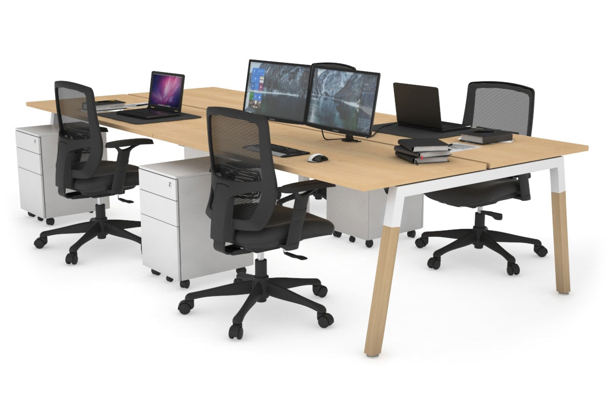Quadro A Leg 4 Person Office Workstations - Wood Leg Cross Beam [1200L x 700W] Jasonl white leg maple none