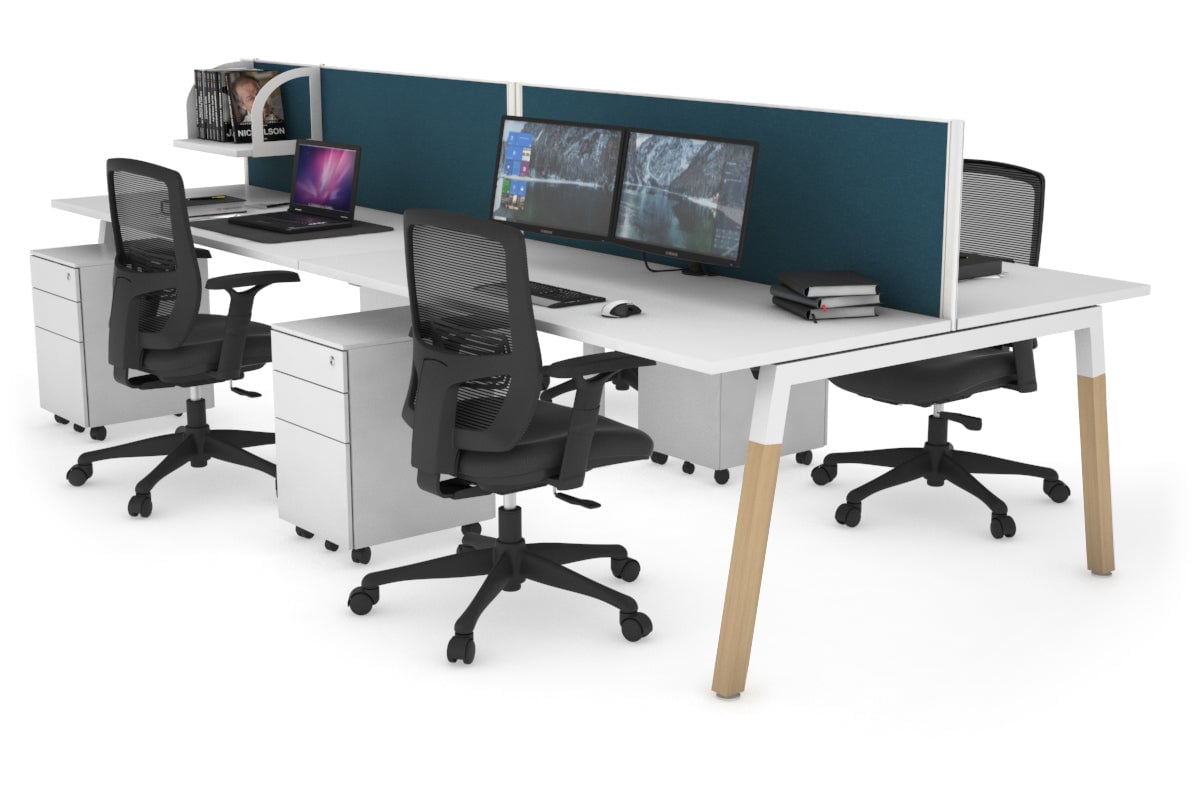 Quadro A Leg 4 Person Office Workstations - Wood Leg Cross Beam [1200L x 700W] Jasonl white leg white deep blue (500H x 1200W)
