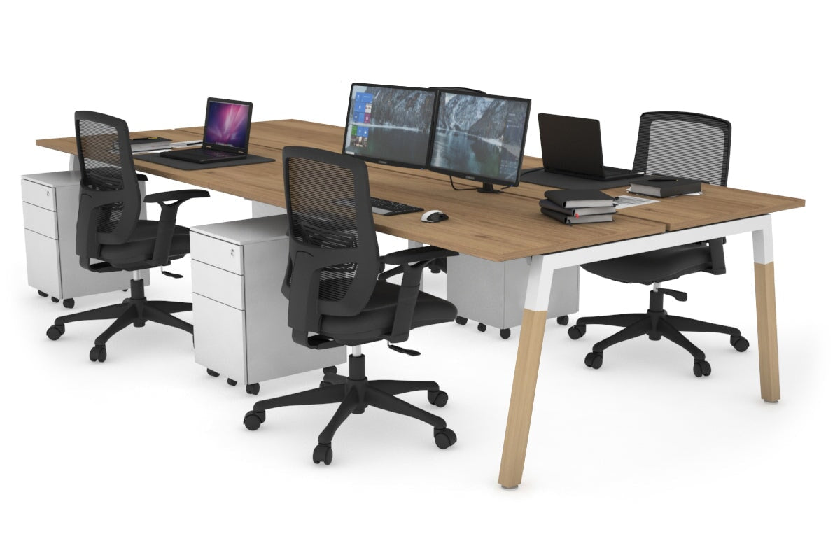 Quadro A Leg 4 Person Office Workstations - Wood Leg Cross Beam [1200L x 700W] Jasonl white leg salvage oak none