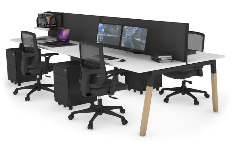 Quadro A Leg 4 Person Office Workstations - Wood Leg Cross Beam [1200L x 700W] Jasonl black leg white moody charcoal (500H x 1200W)