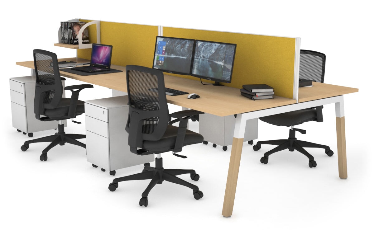Quadro A Leg 4 Person Office Workstations - Wood Leg Cross Beam [1200L x 700W] Jasonl white leg maple mustard yellow (500H x 1200W)